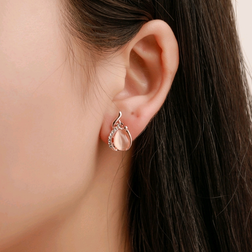 Rose Gold Opal Tear Drop Necklace & Earrings Jewelry Set Crystal Rhinestone NWT - Picture 2 of 4